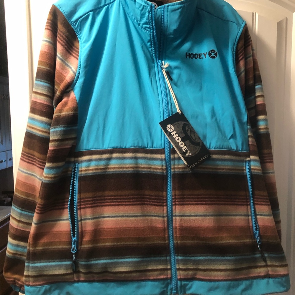 Hooey Turquoise & Brown Striped women’s xl new with tags fleece tech jacket